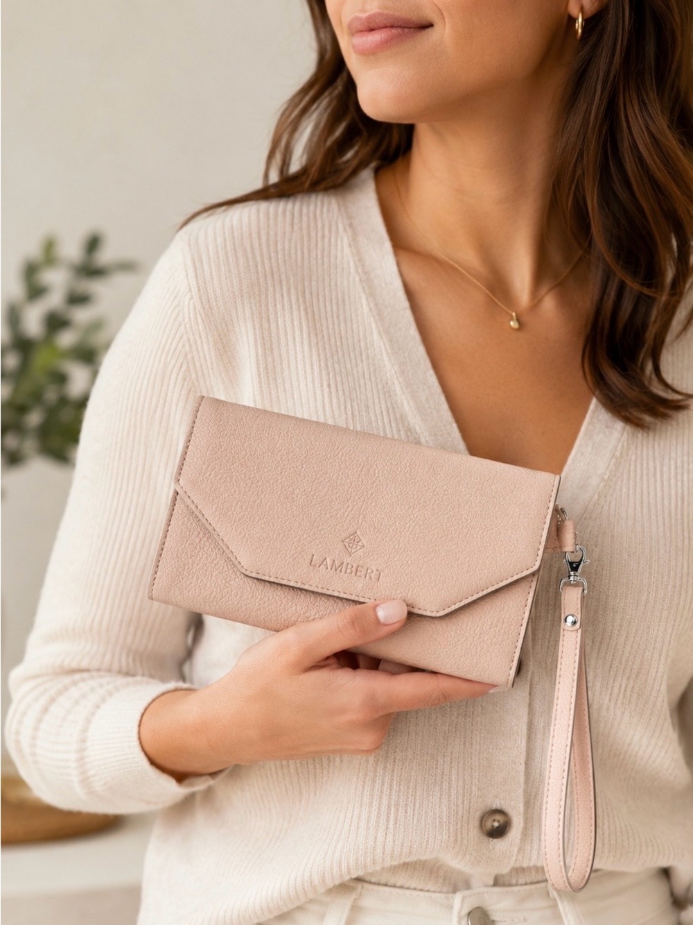 Lambert Nina Wallet Wristlet Blush Pink Vegan Leather Envelope Clutch